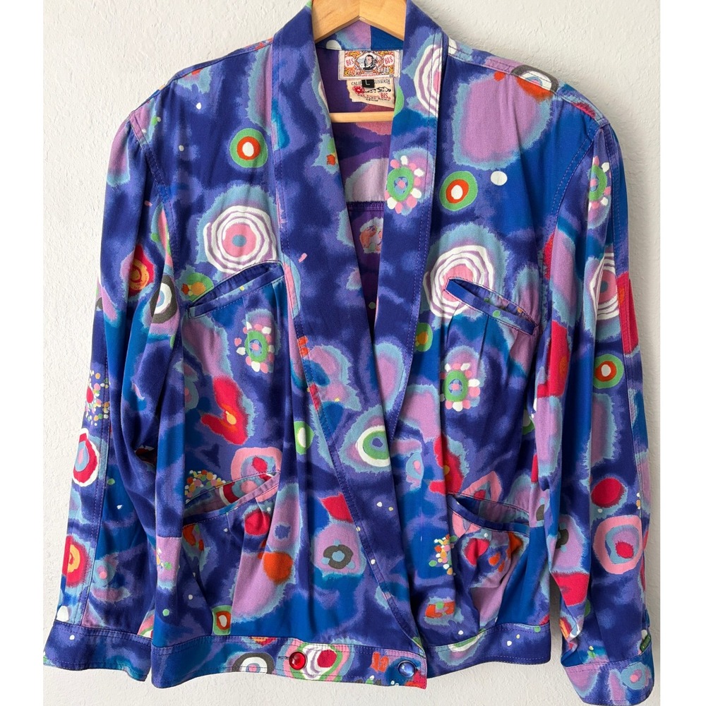 Gene Ewing BIS Women Abstract Psychedelic Denim Jacket Large Vintage 80s Funky